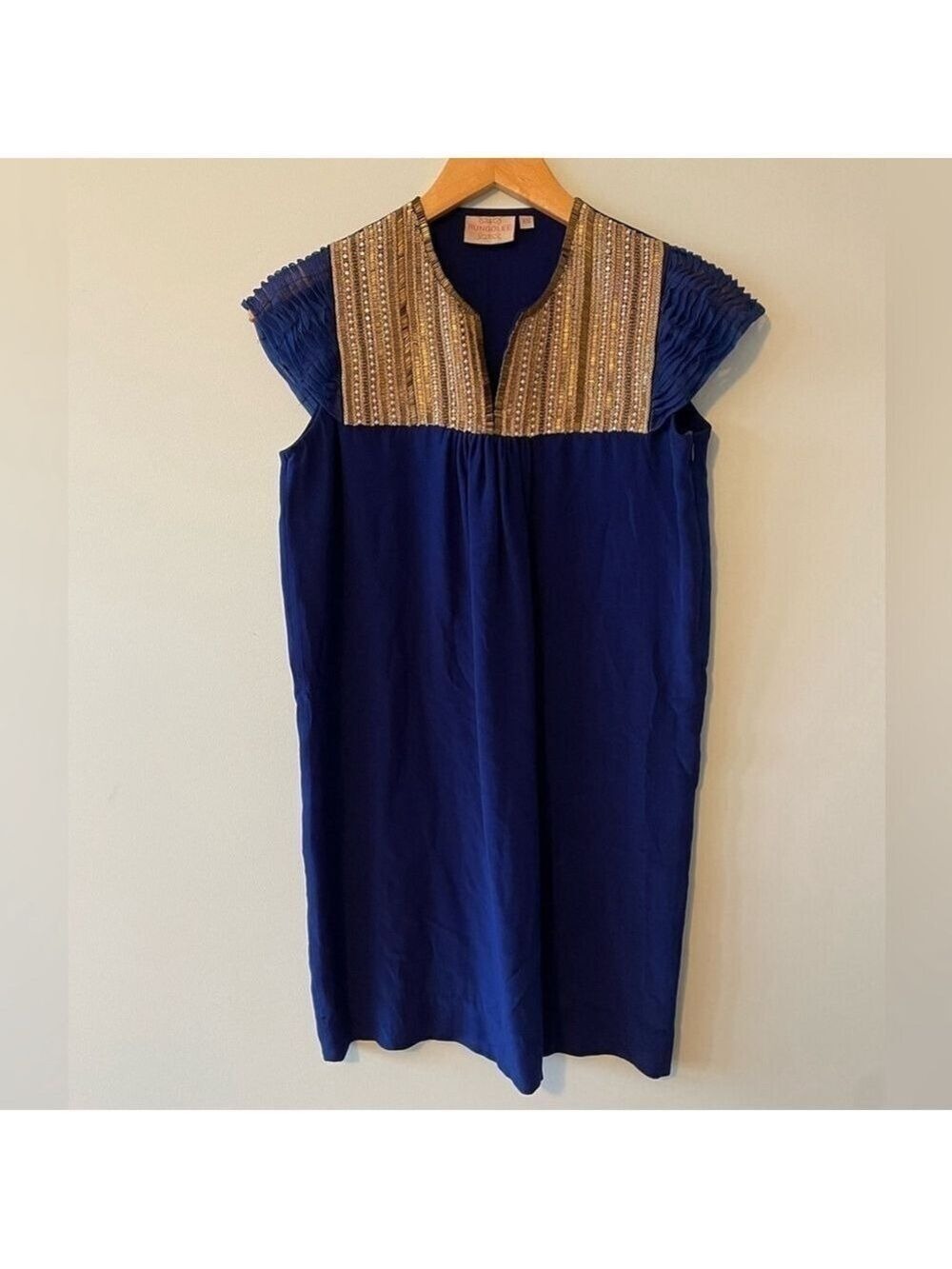 Rungolee Blue and Gold Beaded Dress Size XS